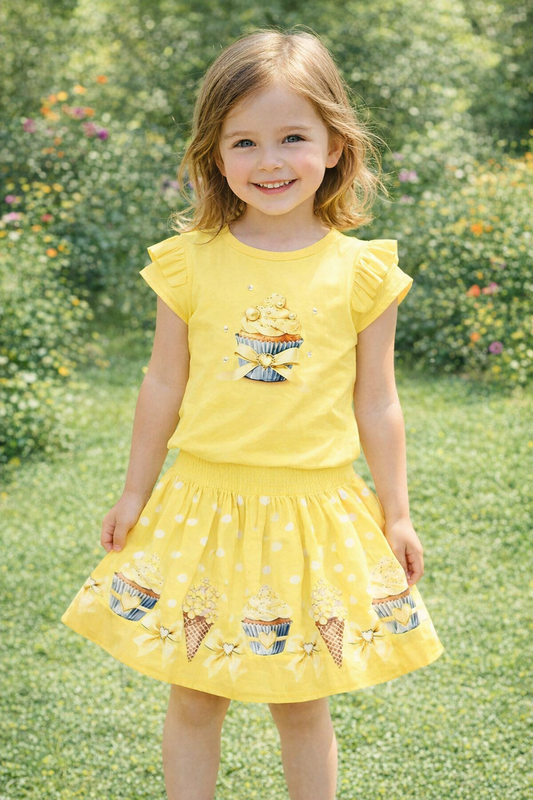 Yellow Cupcake & Ice Cream Top & Skirt Set