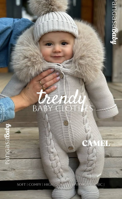 Pangasa Grey Fur Cable Knitted Pramsuit - Preorder