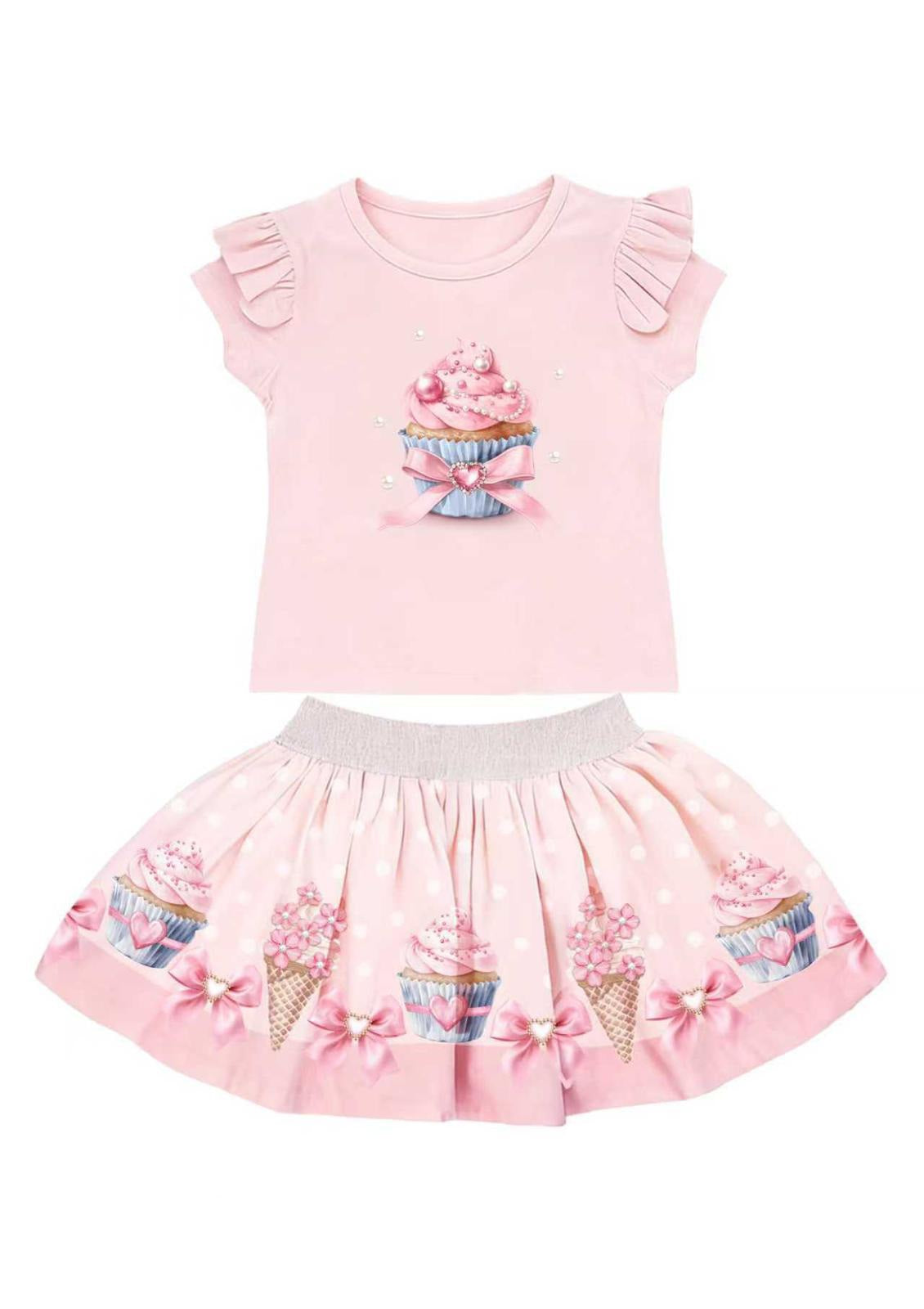 Pink Cupcake & Ice Cream Top & Skirt Set