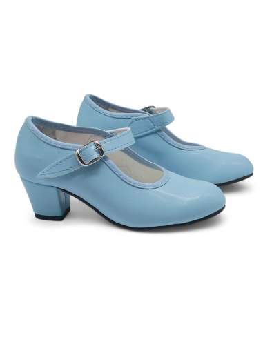 Baby Blue Mary Jane Girls Leather Heel Shoes (Preorder)