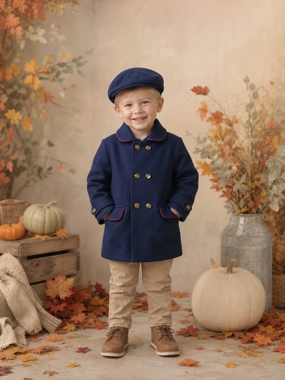 Baby Boys Navy Coat with Matching Hat