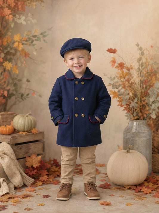 Baby Boys Navy Coat with Matching Hat