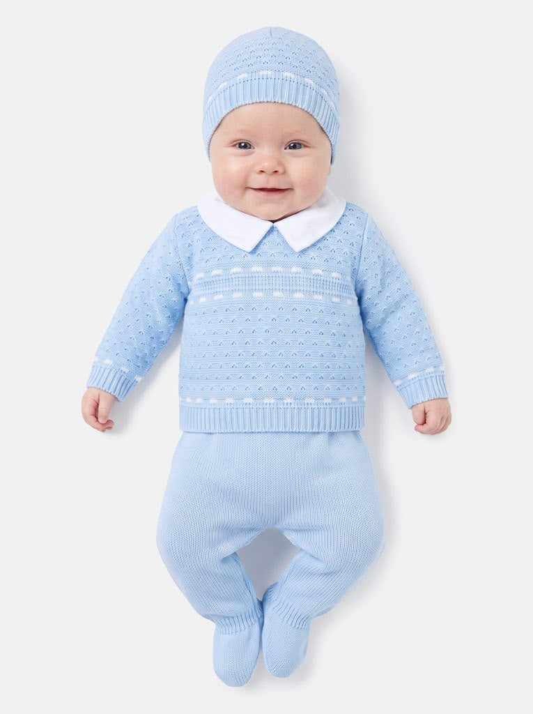 Baby Boys Pale Blue 3 piece Knitted Set