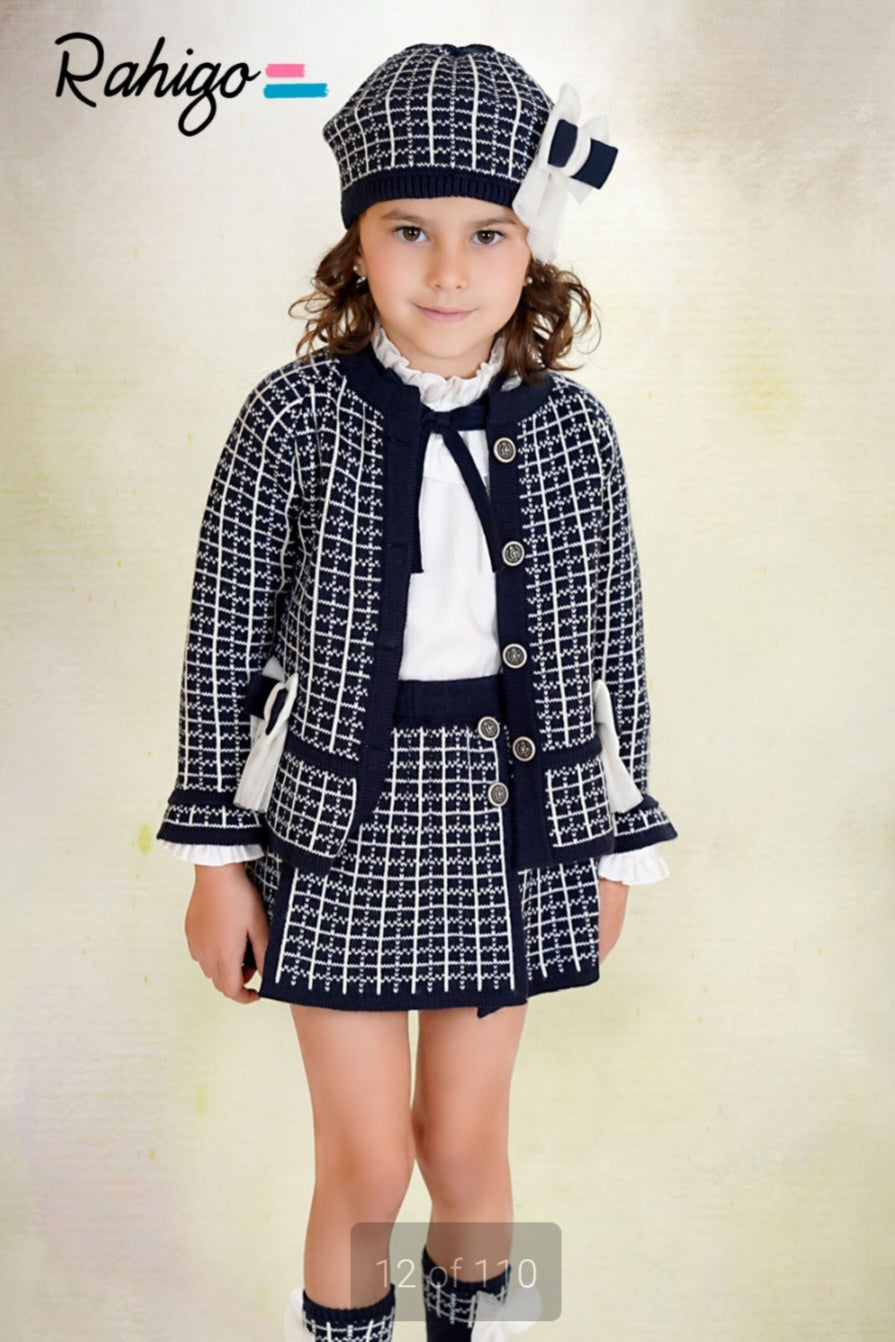 Rahigo Girls Navy & Cream Cardigan, Blouse, Skirt & Socks Set - AW26 (Preorder)