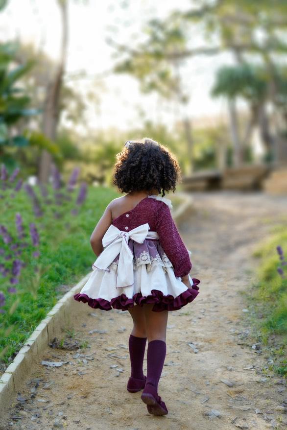 Ela Confeccion AW25 Girls Burgundy & Cream Handmade Dress Set - (Sold out)