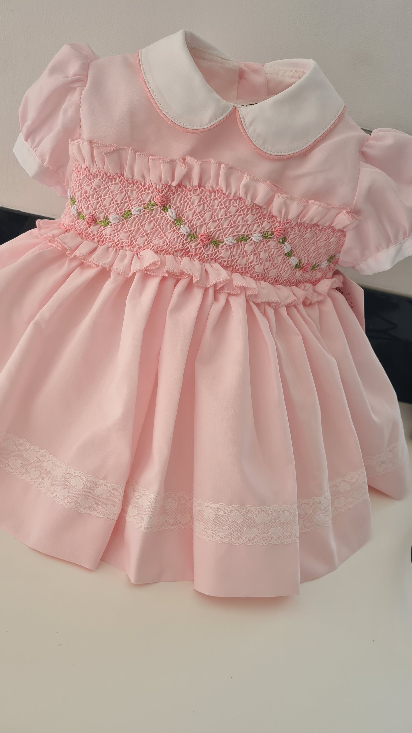 Sonata Babygirls Pink Smocked Dress - (Made to order)