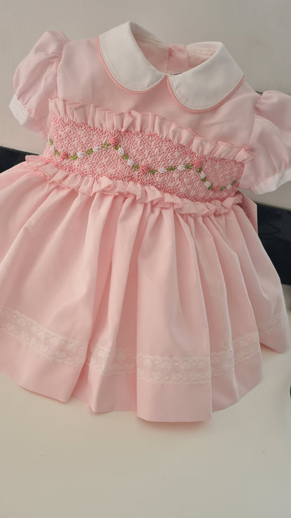Sonata Babygirls Pink Smocked Dress - (Made to order)