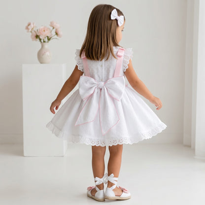 Sonata Girls White Plumetti Smocked Dress & Hairbow SS26 - (Made To Order)