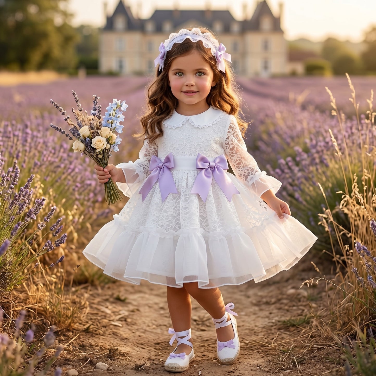 Sonata Girls White Lace Dress SS26 - (Made To Order)