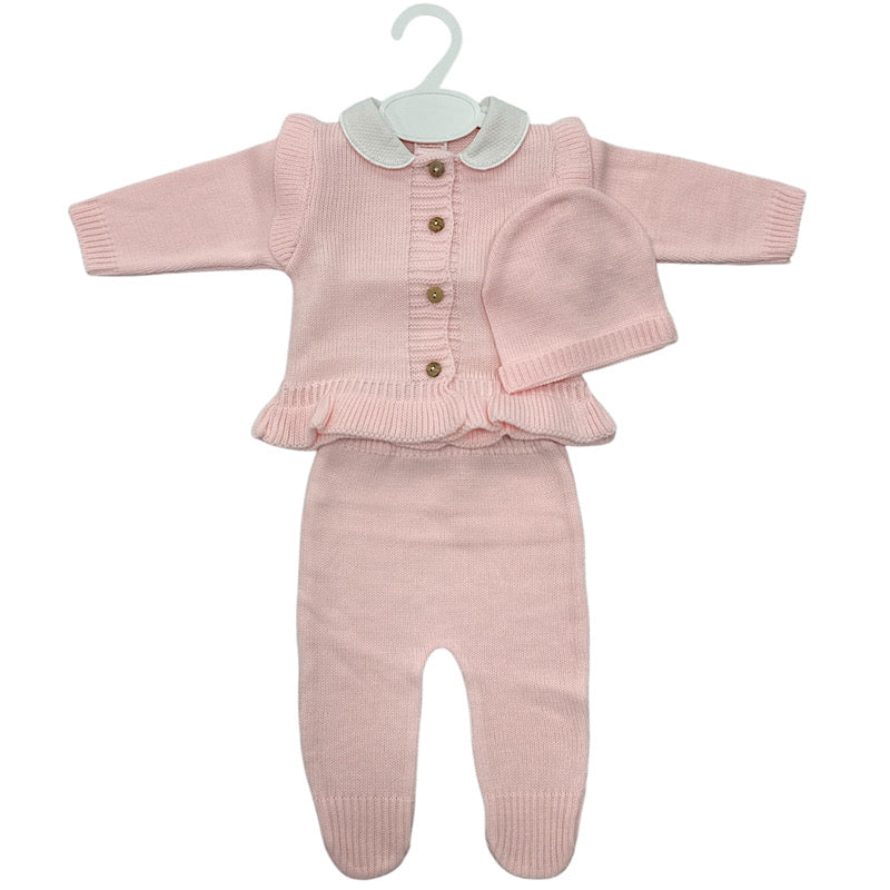 Pink Baby Girls Knitted Set & Bonnet