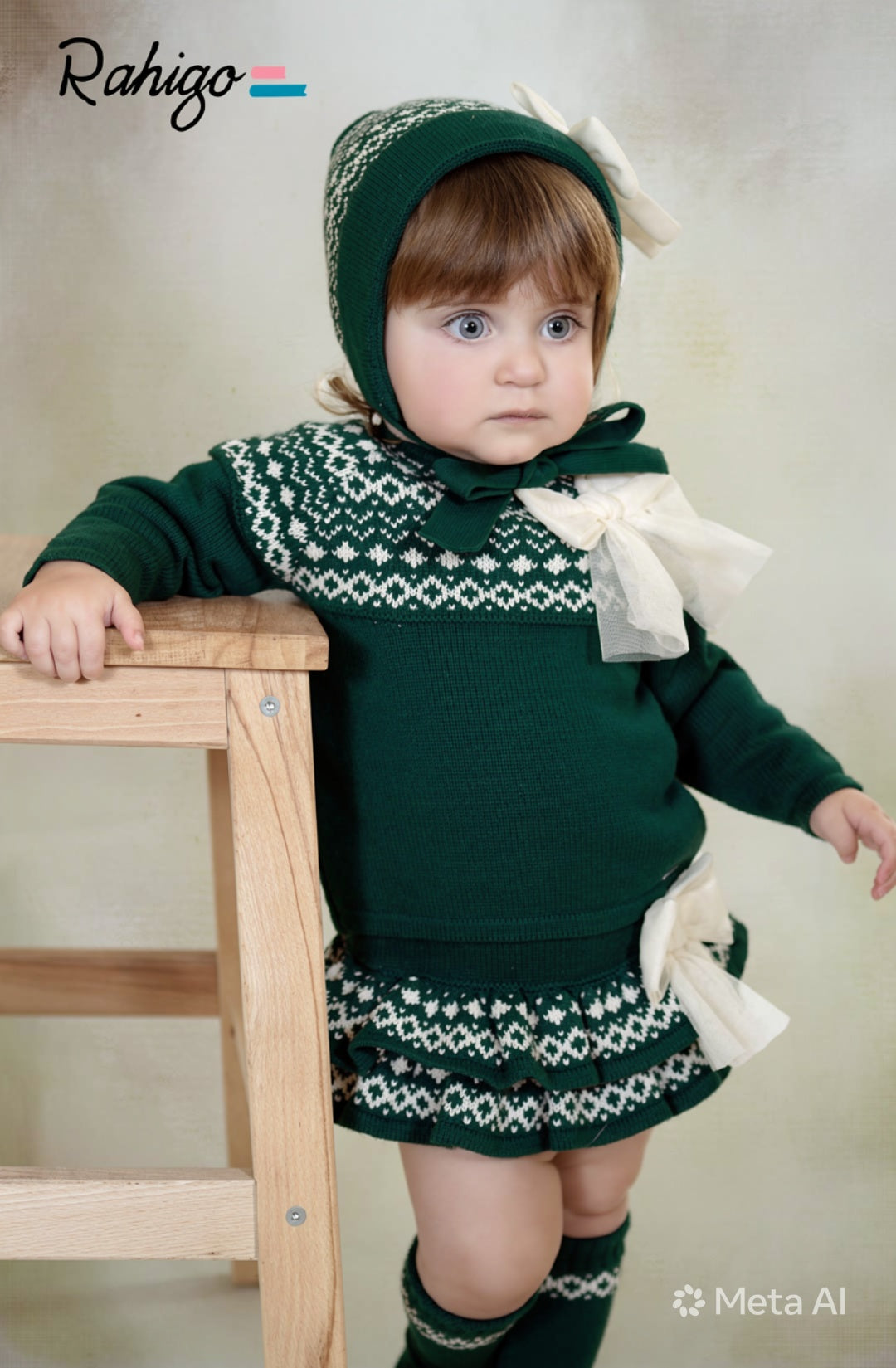 Rahigo Baby Girls Bottle Green & Cream Jumper & Skirt Set - AW26 (Preorder)