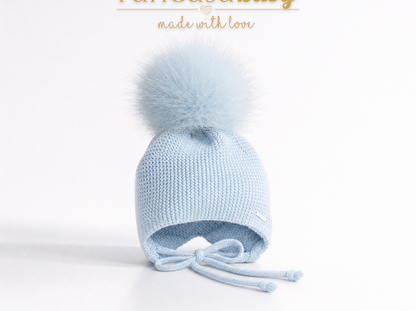 Pangasa Baby Powdered Blue Faux Pom String Tie Hat - Preorder