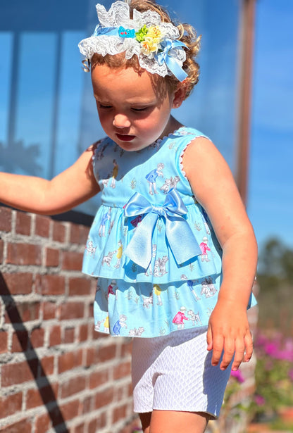 Sonata Blue Ruffle Short & Blouse Set - (Made To Order)