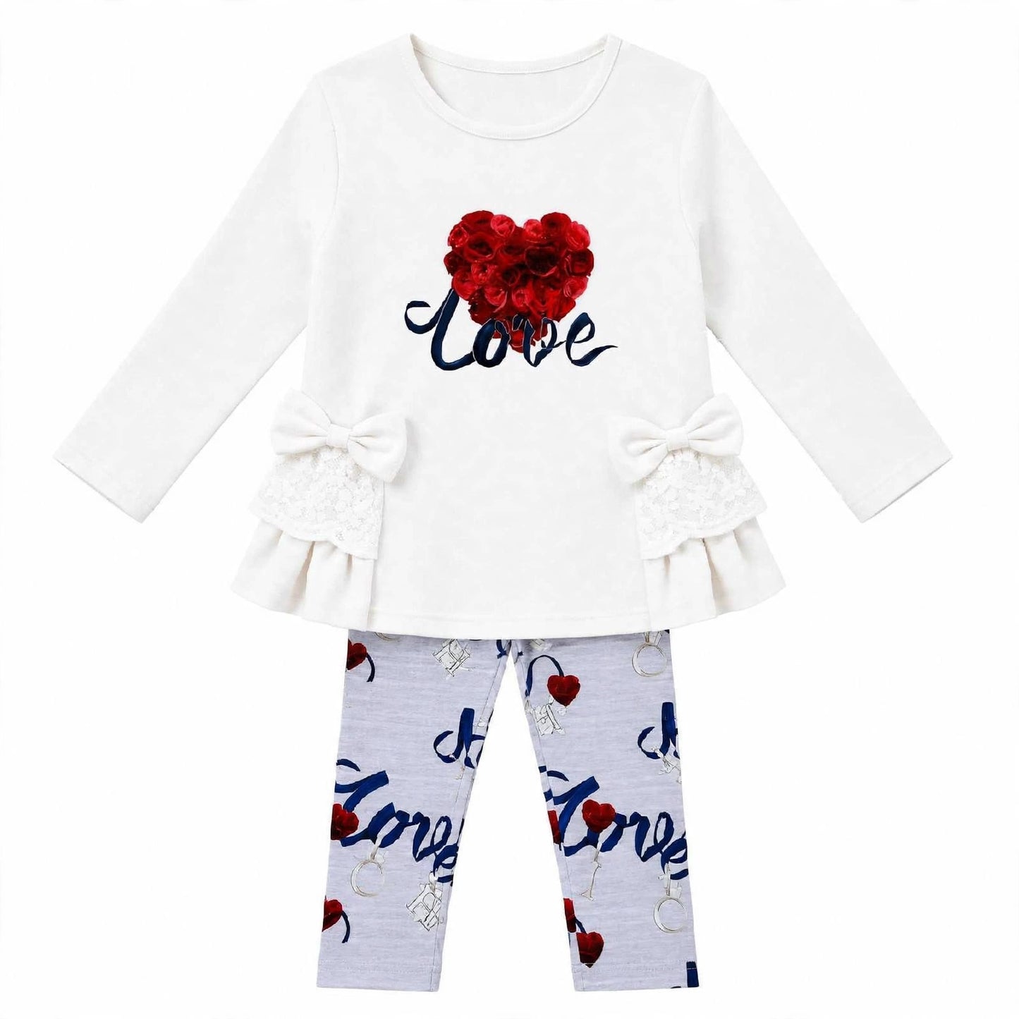 Girls Love Heart Grey Top & Leggings Set (Preorder)