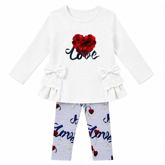 Girls Love Heart Grey Top & Leggings Set (Preorder)