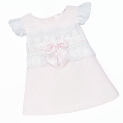 Baby Girl Pink Waffle A-Line Lacey Dress