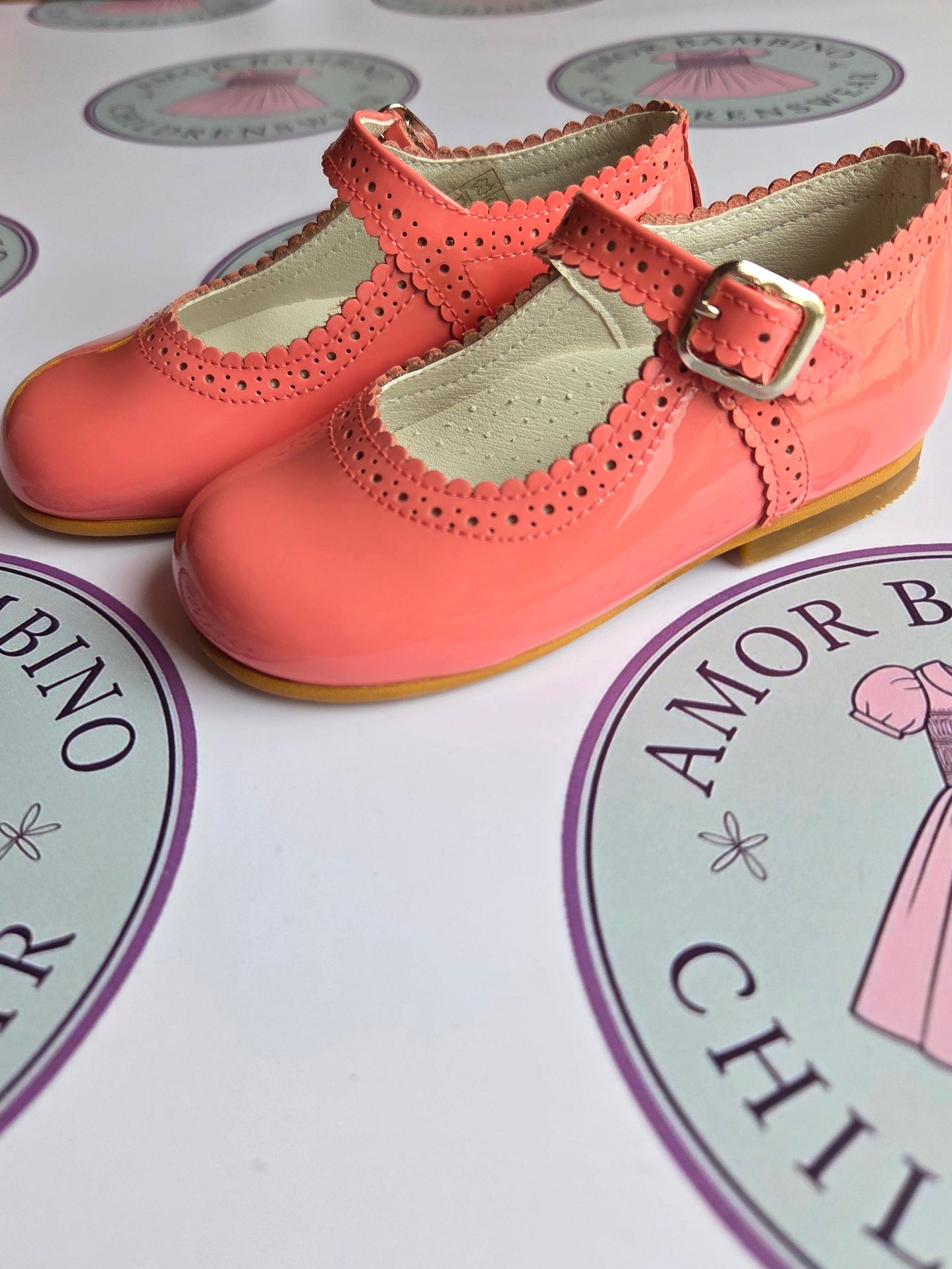 Coral Amor Bambino Mary Jane Girls Leather Patent Shoes (In Stock)