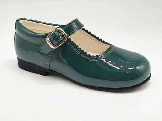 Amor Bambino Bottle Green Mary Jane Girls Leather Patent Shoes - In Stock