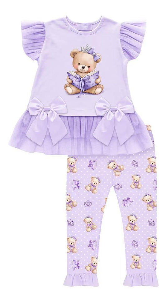 Purple Teddybear Top & Legging Set