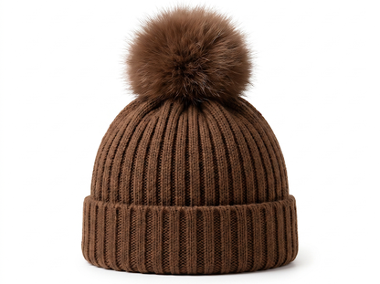 Pangasa Baby Camel Natural Pom Ribbed Hat - Preorder