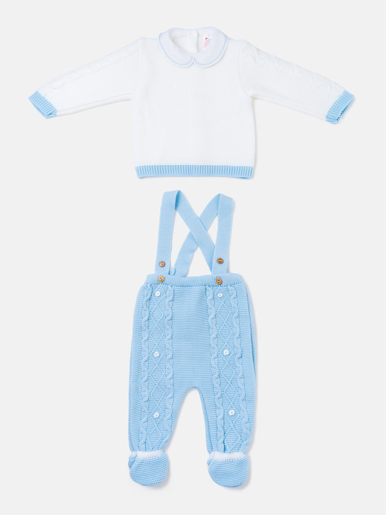 Baby Boys Camilo Baby Blue 2 piece Knitted Dungaree Set