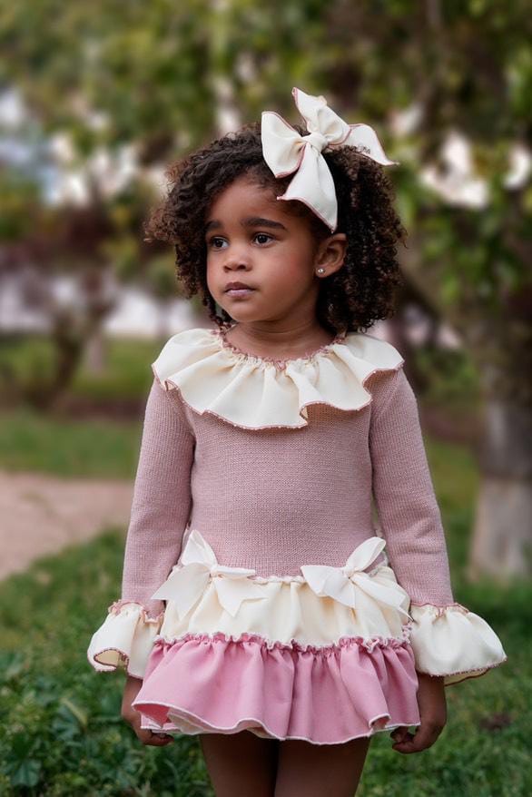 Ela Confeccion AW25 Girls Cream & Dusty Pink Dress Set - (Made to order)