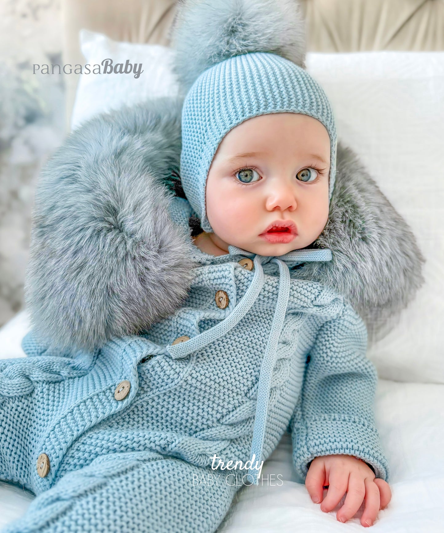 Pangasa Grey Fur Cable Knitted Pramsuit - Preorder