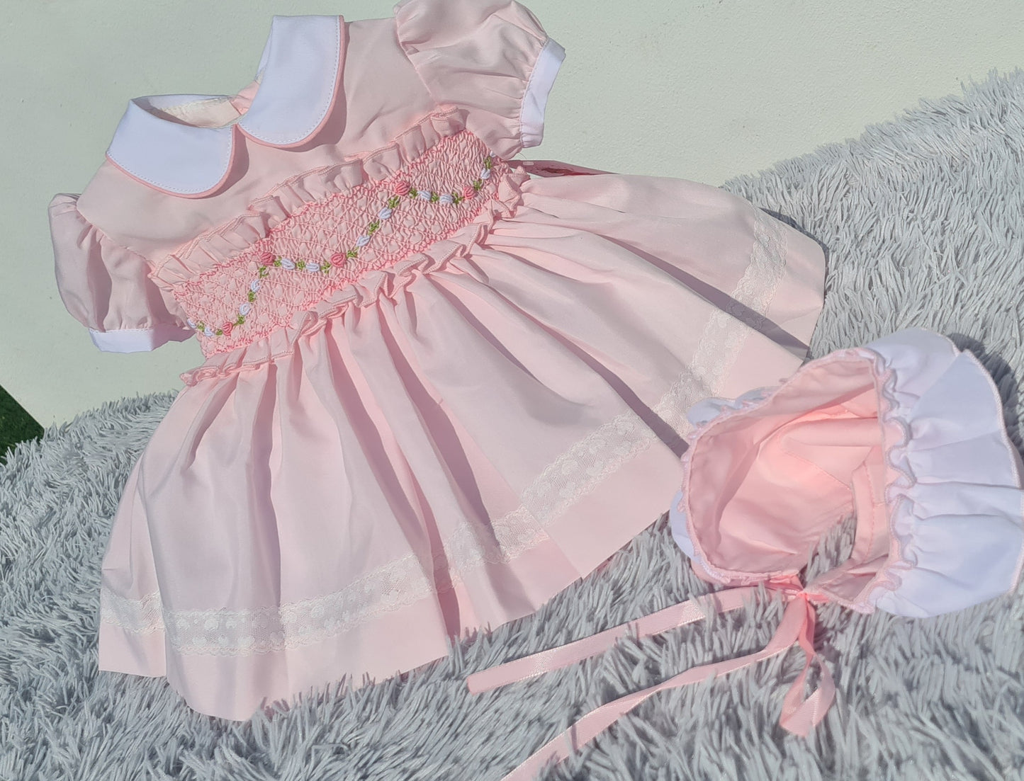 Sonata Babygirls Pink Smocked Dress - (Made to order)