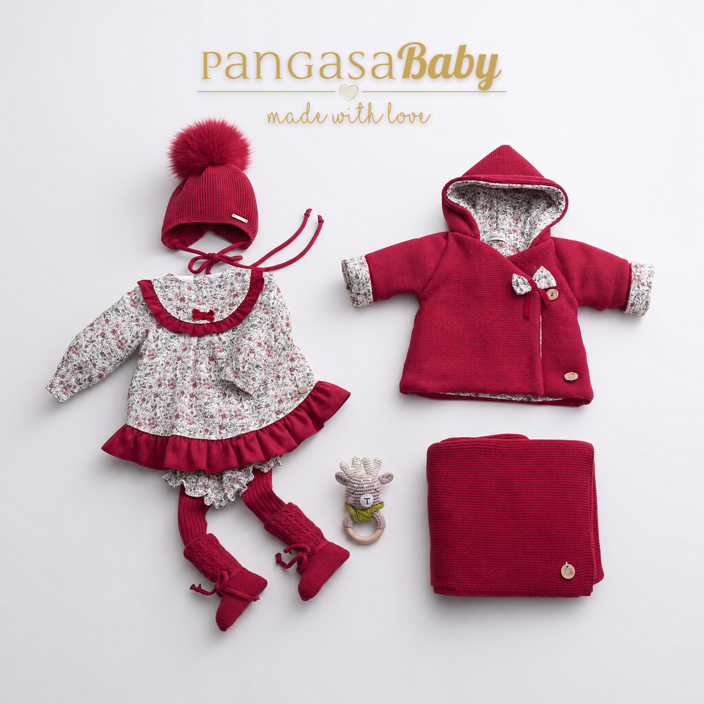 Pangasa Baby Cherry Red Floral Dress & Knickers ~ AW26 Preorder