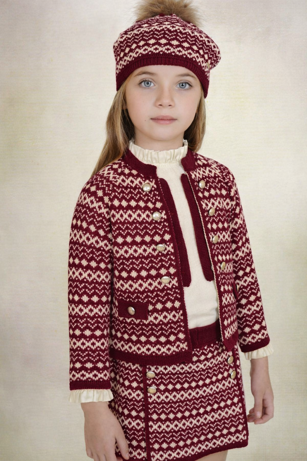 Rahigo Girls Burgundy Red & Cream Cardigan, Blouse & Skirt Set - AW26 (Preorder)