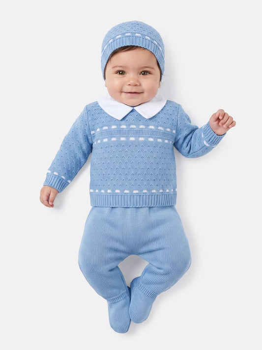 Baby Boys Blue 3 piece Knitted Set
