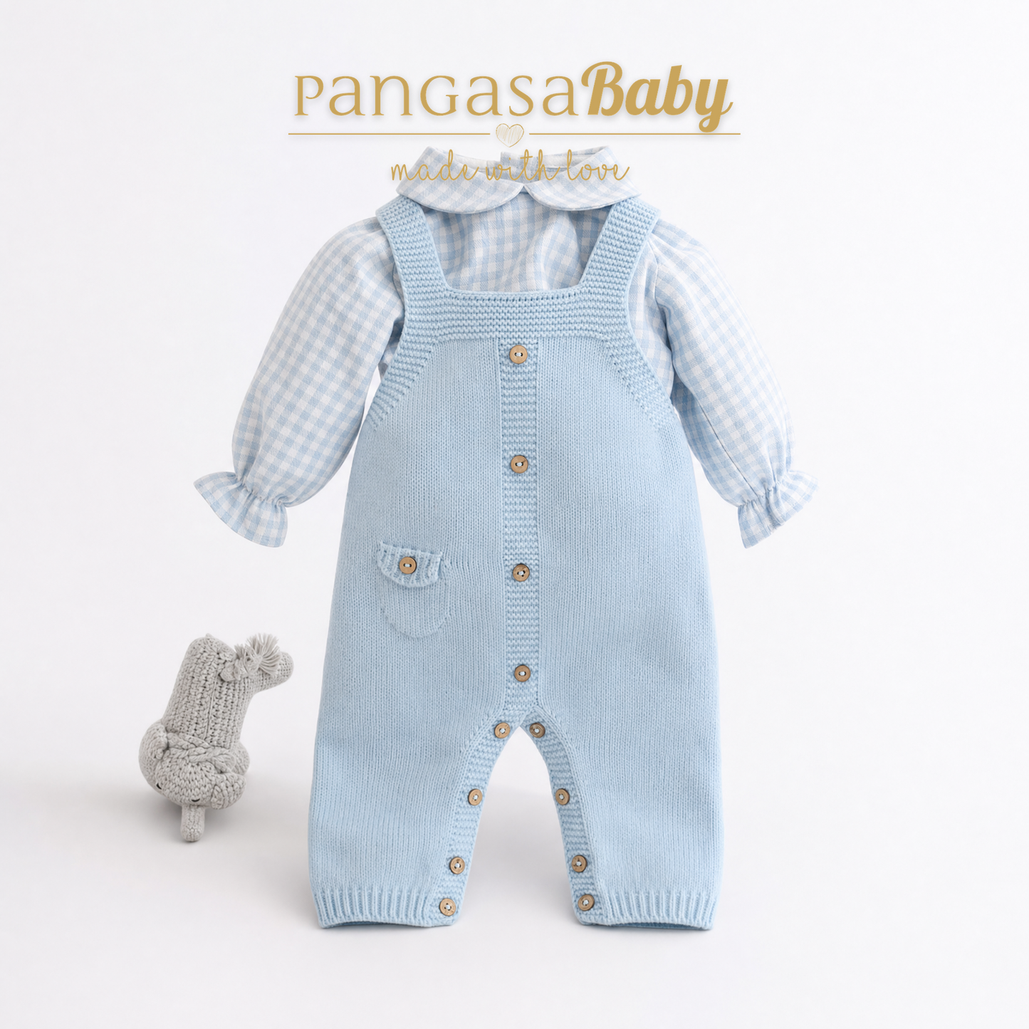Pangasa Baby 2 Piece Blue Knitted Dungaree Set ~ AW26 Preorder
