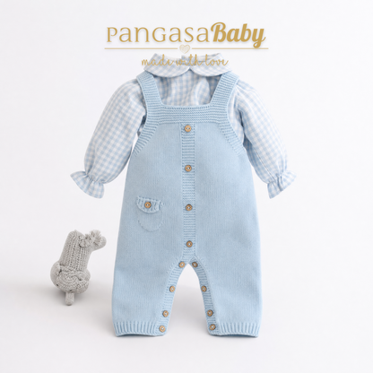 Pangasa Baby 2 Piece Blue Knitted Dungaree Set ~ AW26 Preorder
