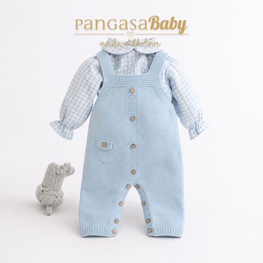 Pangasa Baby 2 Piece Blue Knitted Dungaree Set ~ AW26 Preorder