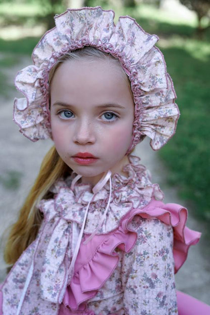 Ela Confeccion AW25 Girls Floral Ruffle Pinafore Skirt & Bow Blouse Set - (Made to order)