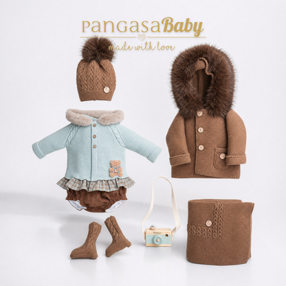 Pangasa Baby Girls Vichy Mint Knitted Jacket & Jam Pant Set  ~ AW26 Preorder