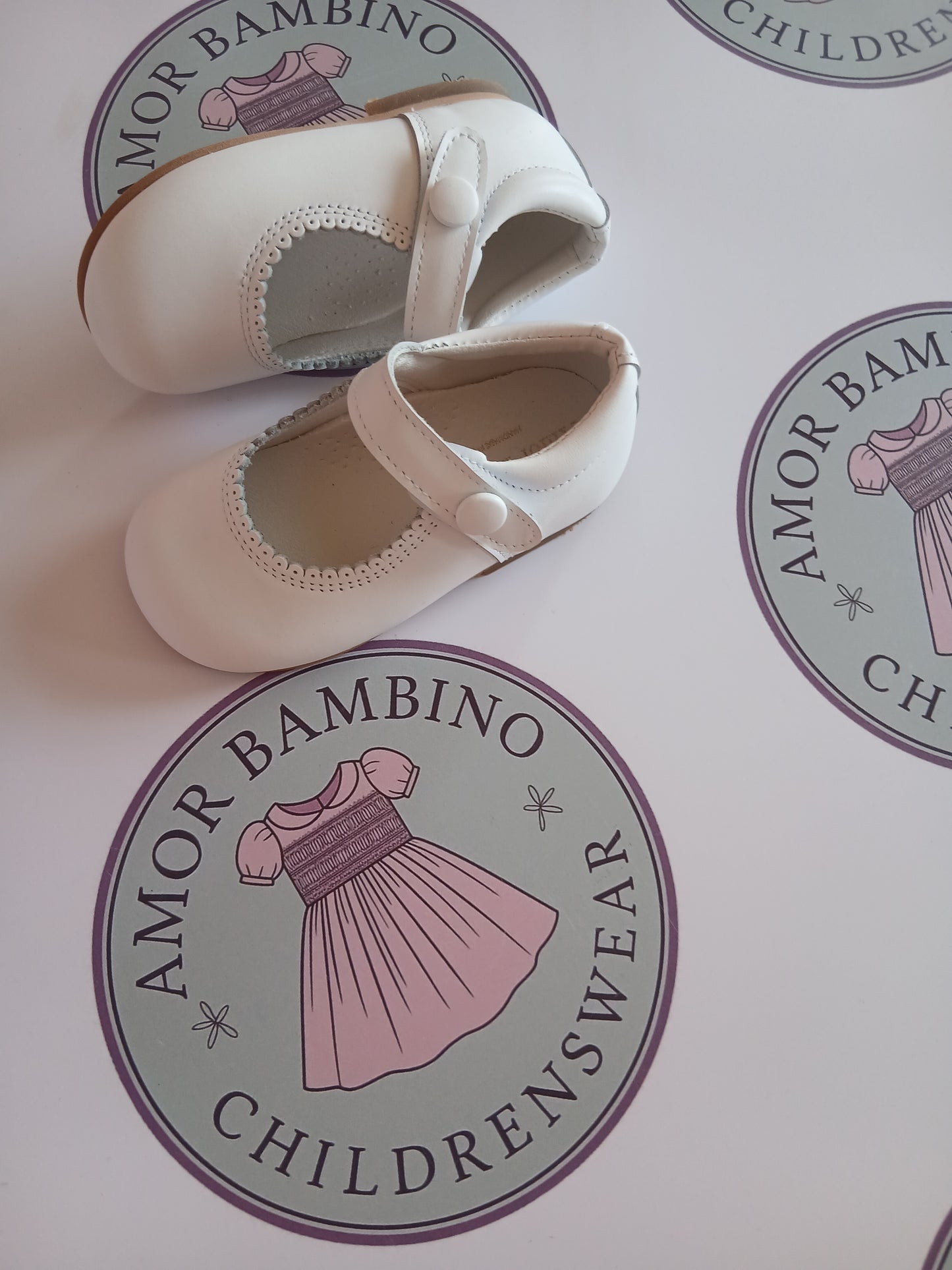White Mary Jane Baby Girls Patent Button Shoes with Velcro Straps (In Stock)