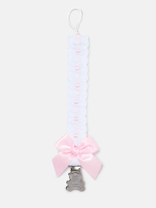 Girls Baby Pink Teddybear & Bow Dummy Clip