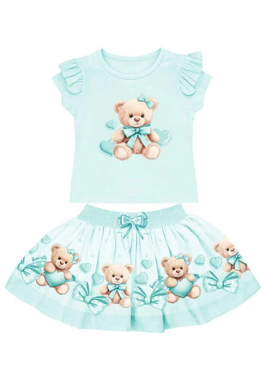 Mint Teddybear Heart Top & Skirt Set