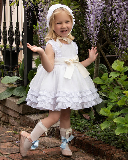 Sonata White Ruffle Dress - (Made to order)