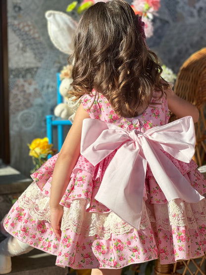 Sonata Roses & Hearts Layered Ruffle Dress & Hair Bow - (Made To Order)