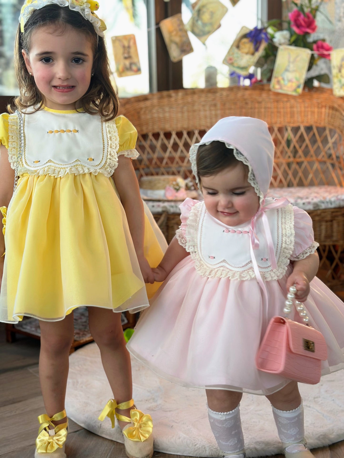 Girls Sonata Handmade Yellow Embroidered Puffball Dress - (Made To Order)